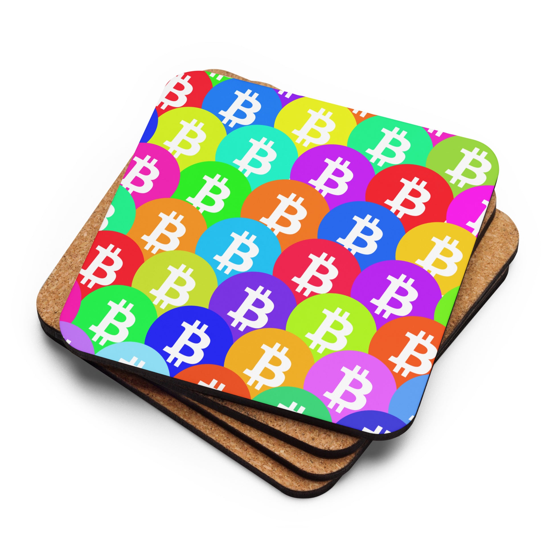 bitcoin colored logo cork back coaster